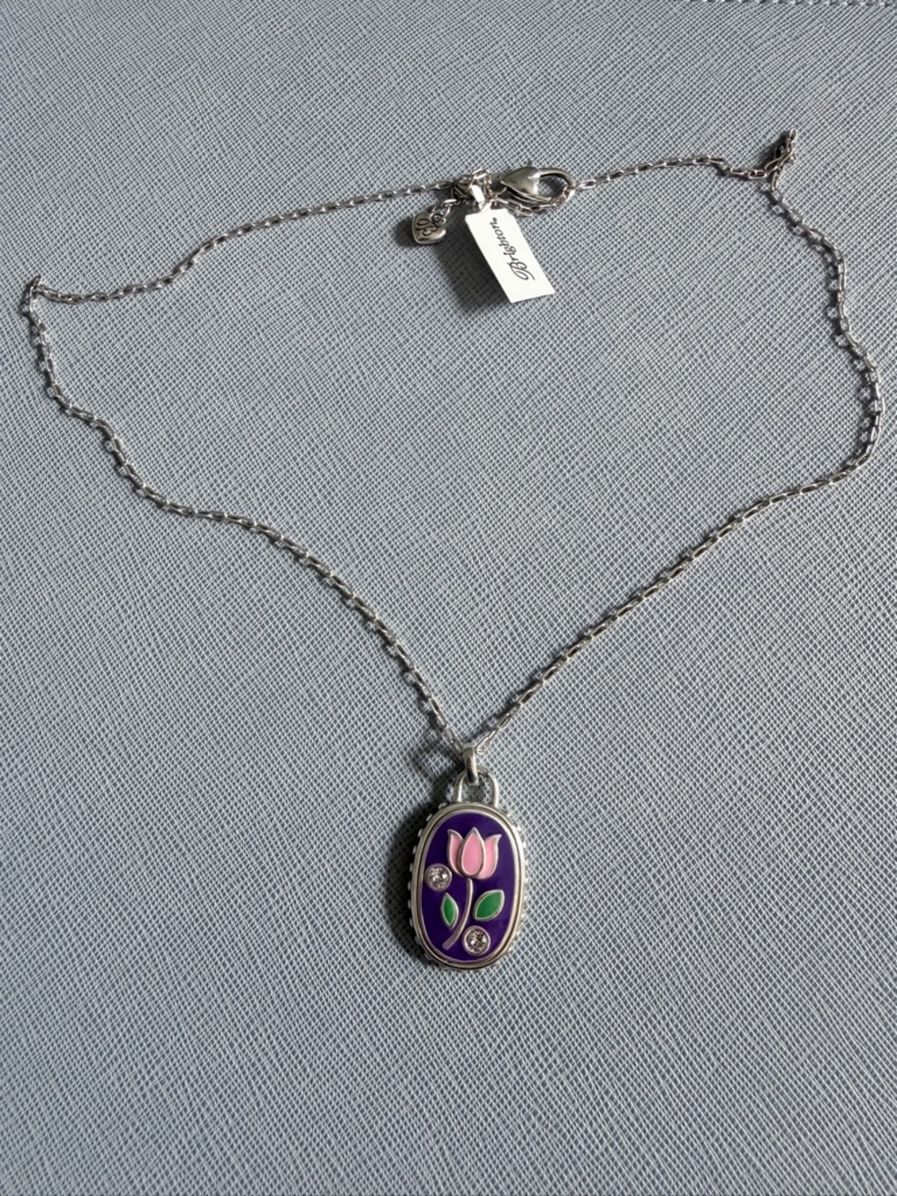 Brighton Silver-Tone Necklace with Purple Enamel Tulip Pendant